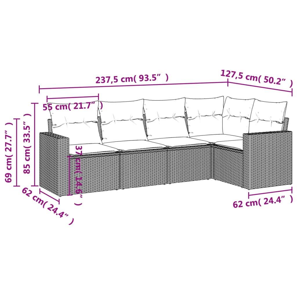 Set Divani da Giardino 5 pz con Cuscini in Polyrattan Nero 3218915