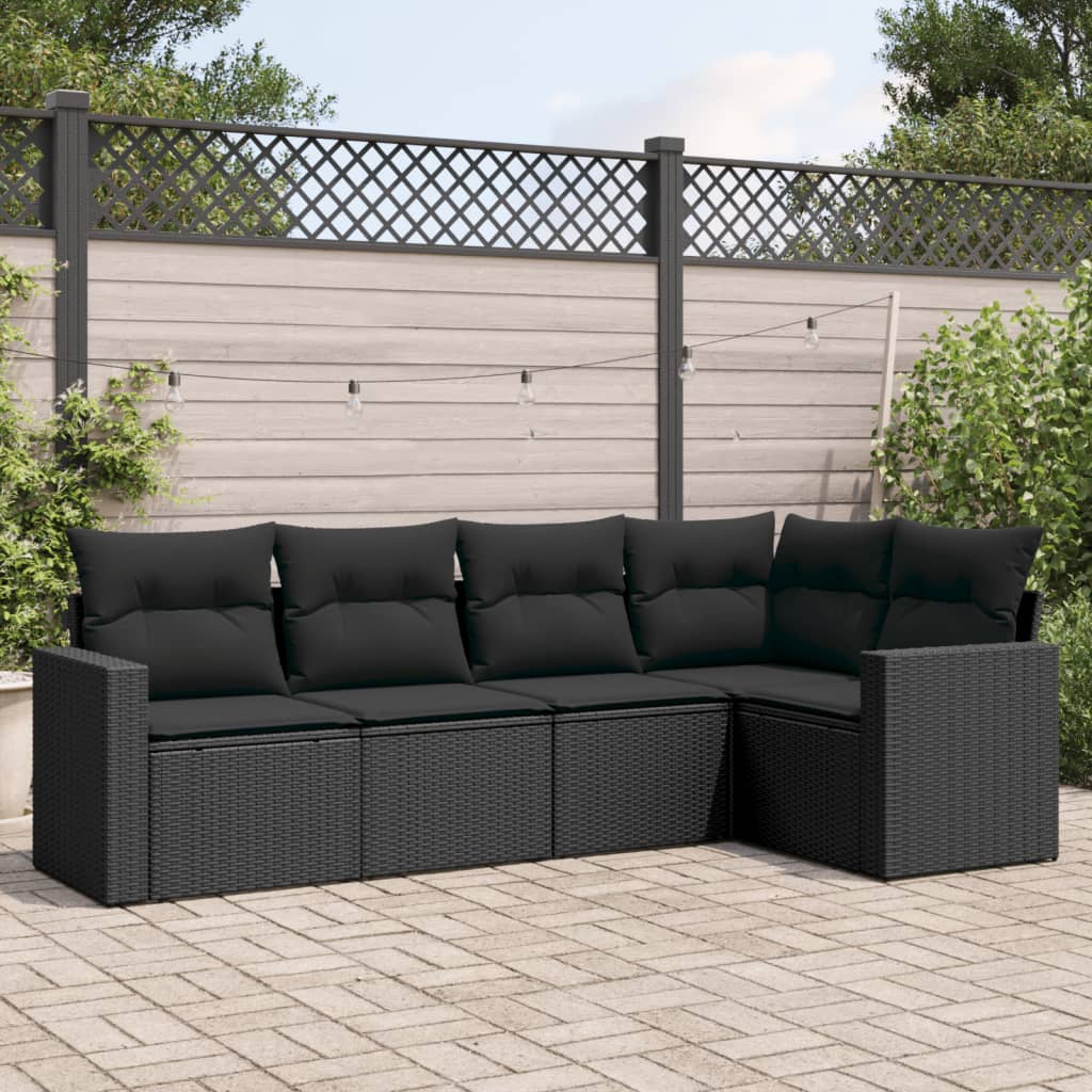 Set Divani da Giardino 5 pz con Cuscini in Polyrattan Nero 3218915