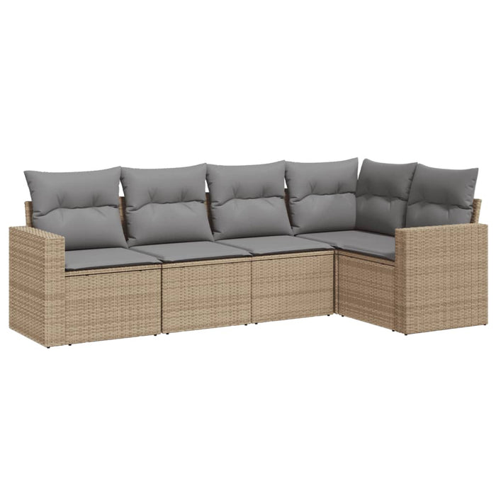 Set Divano da Giardino 5 pz con Cuscini Beige in Polyrattancod mxl 110947