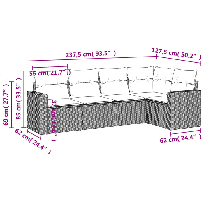 Set Divano da Giardino 5 pz con Cuscini Beige in Polyrattancod mxl 110947