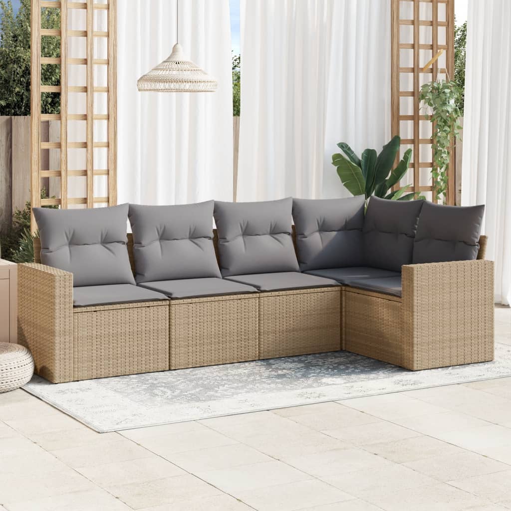 Set Divano da Giardino 5 pz con Cuscini Beige in Polyrattancod mxl 110947