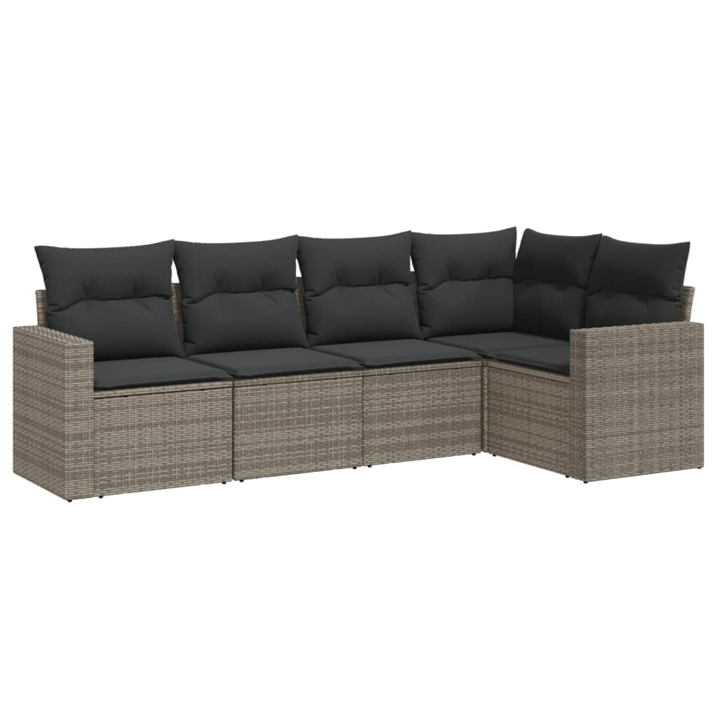 Set Divano da Giardino 5 pz con Cuscini Grigio in Polyrattan 3218920