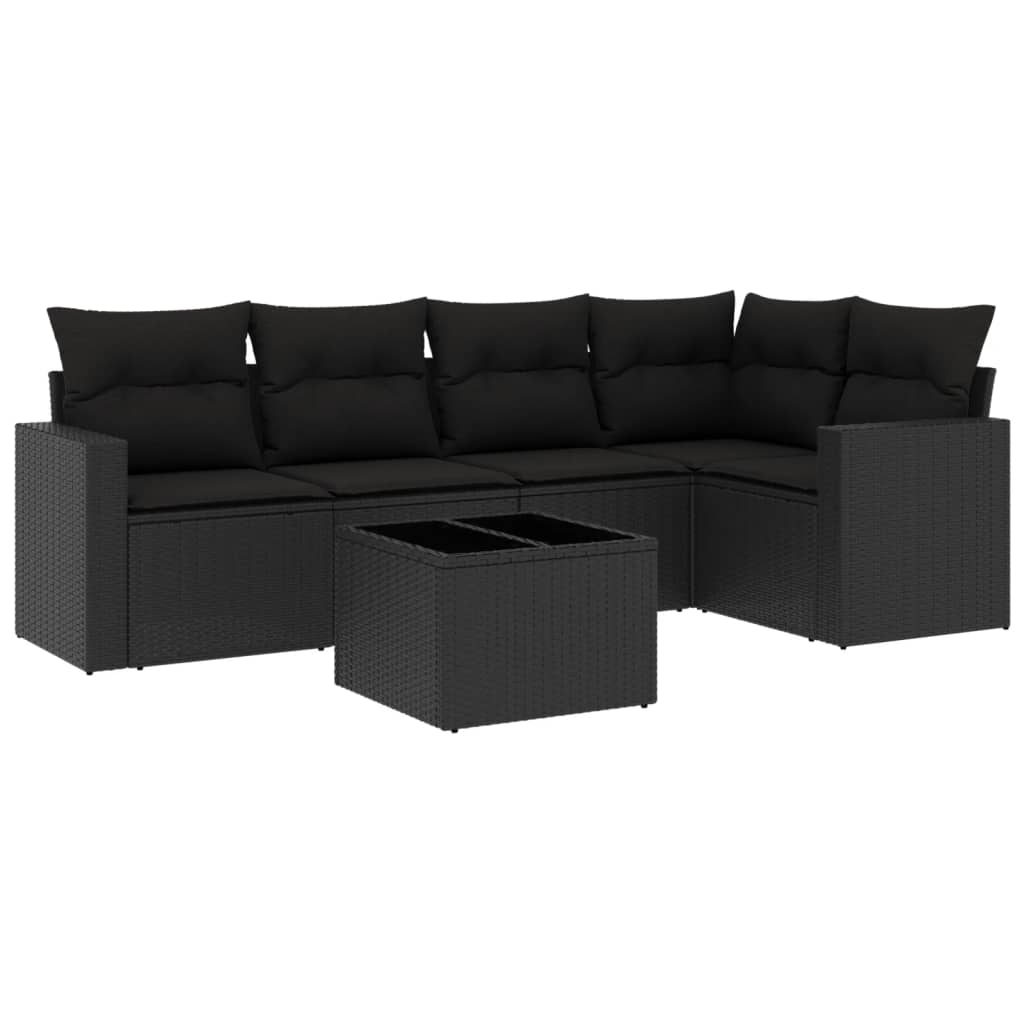 Set Divano da Giardino 6 pz con Cuscini Nero in Polyrattancod mxl 114328