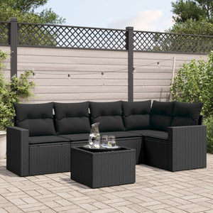 Set Divano da Giardino 6 pz con Cuscini Nero in Polyrattancod mxl 114328