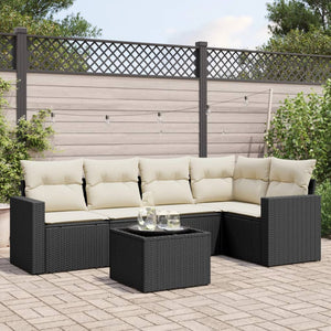 Set Divano da Giardino 6 pz con Cuscini Nero in Polyrattan 3218926