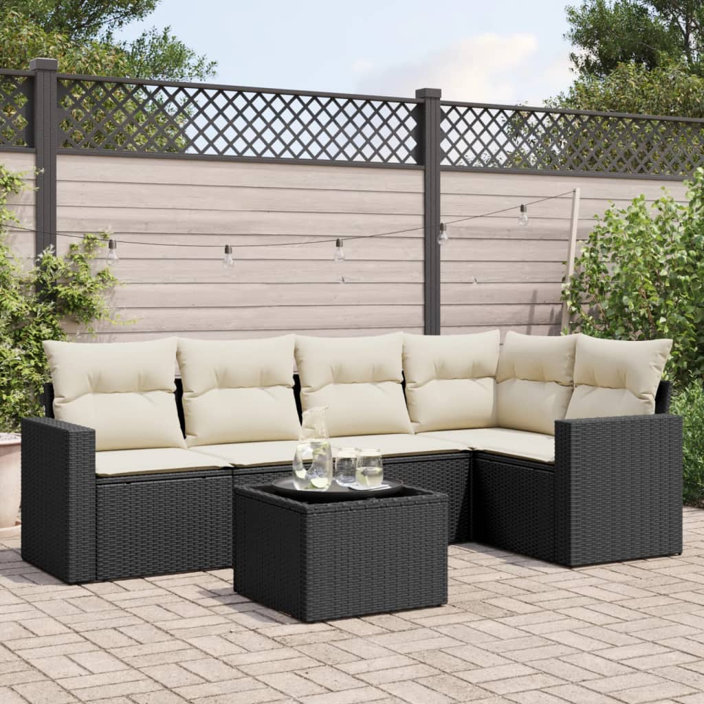 Set Divano da Giardino 6 pz con Cuscini Nero in Polyrattancod mxl 90102