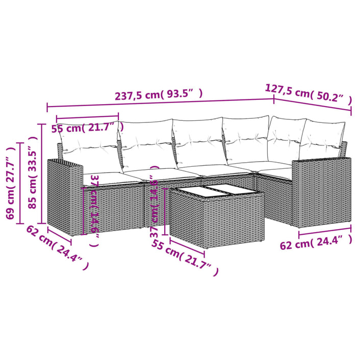 Set Divano da Giardino 6 pz con Cuscini Grigio in Polyrattan 3218930