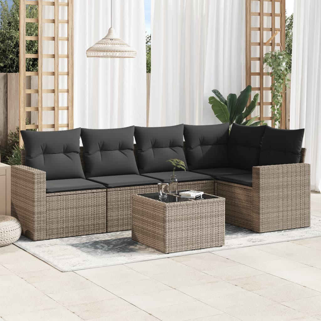 Set Divano da Giardino 6 pz con Cuscini Grigio in Polyrattan 3218930