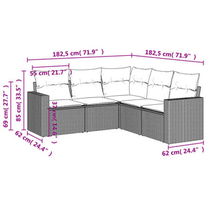 Set Divani da Giardino 5 pz con Cuscini in Polyrattan Nero 3218935