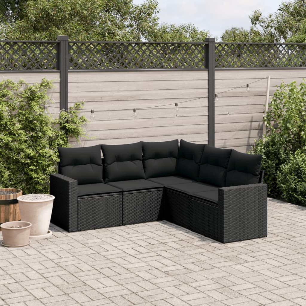 Set Divani da Giardino 5 pz con Cuscini in Polyrattan Nero 3218935