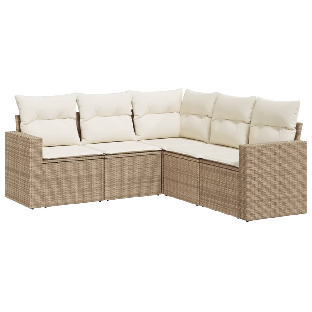 Set Divano da Giardino 5 pz con Cuscini Beige in Polyrattan 3218938