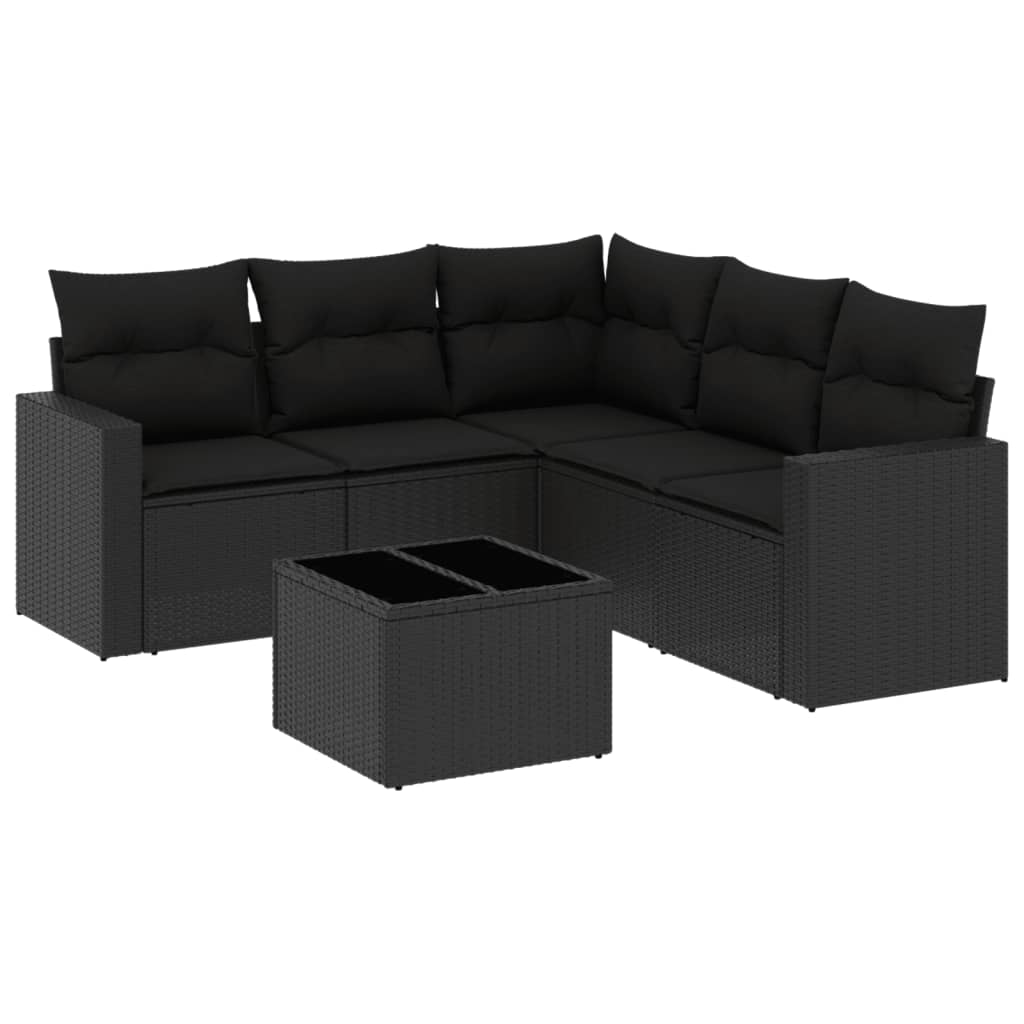 Set Divano da Giardino 6 pz con Cuscini Nero in Polyrattan 3218945