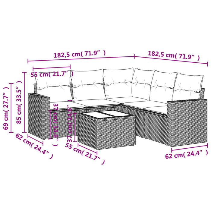 Set Divano da Giardino 6 pz con Cuscini Nero in Polyrattan 3218945