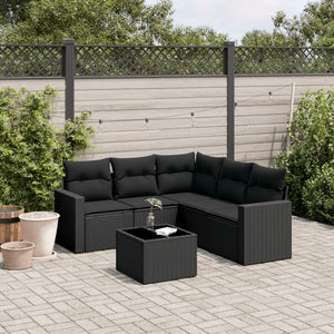 Set Divano da Giardino 6 pz con Cuscini Nero in Polyrattan 3218945