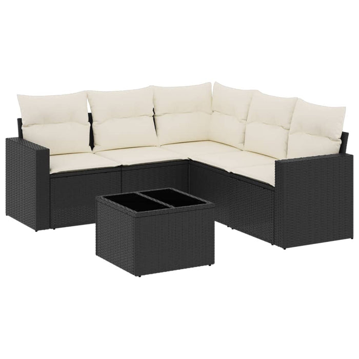 Set Divano da Giardino 6 pz con Cuscini Nero in Polyrattan 3218946