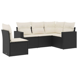 Set Divani da Giardino 5 pz con Cuscini in Polyrattan Nero 3218956