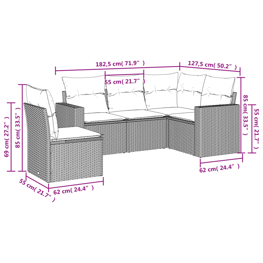 Set Divani da Giardino 5 pz con Cuscini in Polyrattan Nero 3218956