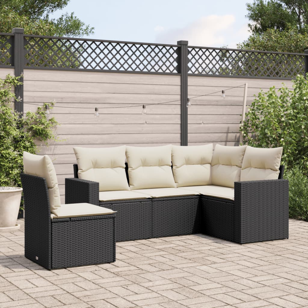 Set Divani da Giardino 5 pz con Cuscini in Polyrattan Nero 3218956