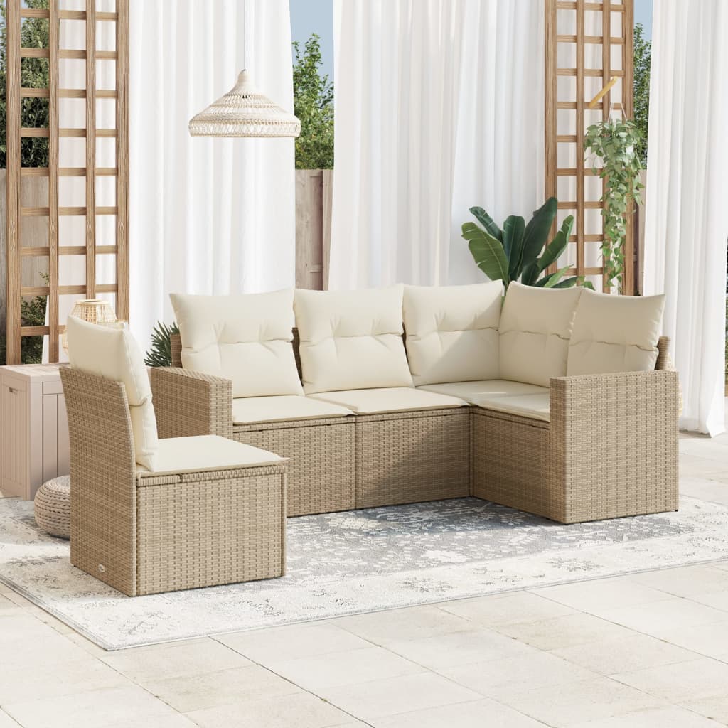 Set Divano da Giardino 5 pz con Cuscini Beige in Polyrattan 3218958