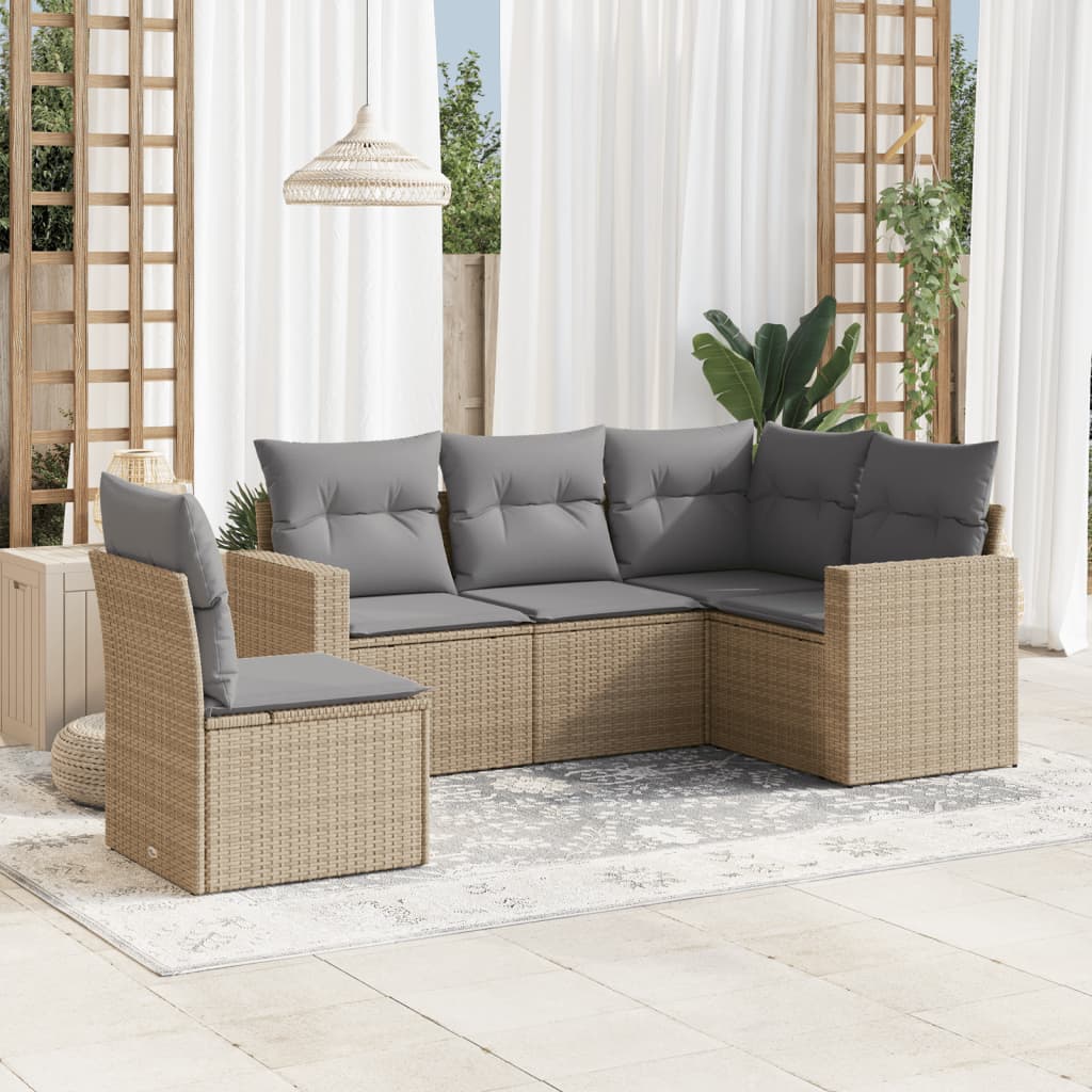 Set Divano da Giardino 5 pz con Cuscini Beige in Polyrattancod mxl 113365