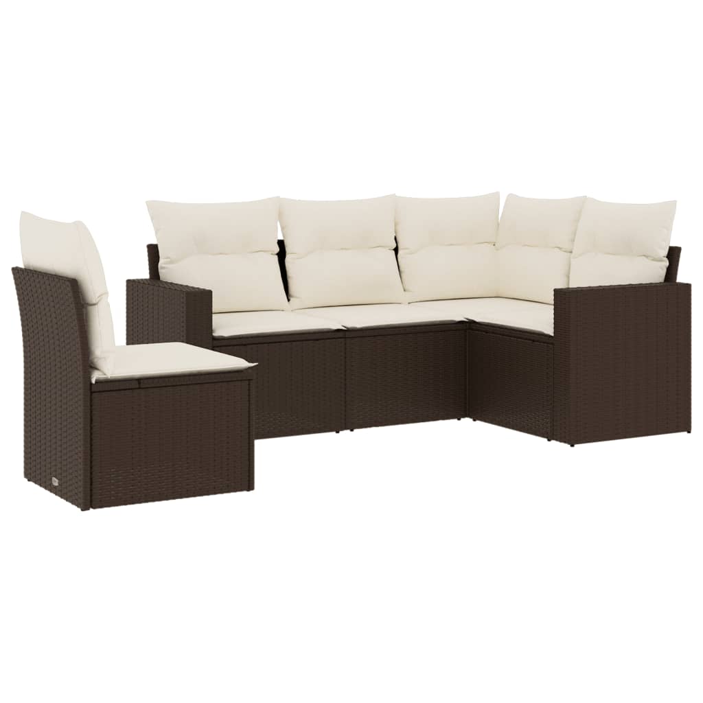 Set Divano da Giardino 5 pz con Cuscini Marrone in Polyrattan 3218963