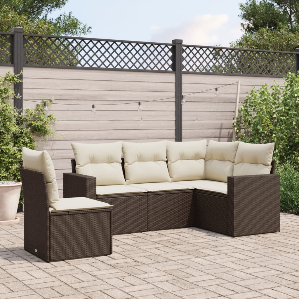 Set Divano da Giardino 5 pz con Cuscini Marrone in Polyrattan 3218963