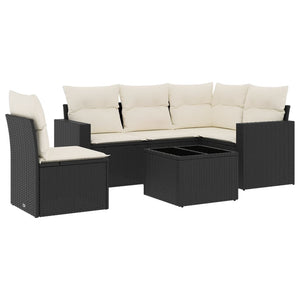 Set Divano da Giardino 6 pz con Cuscini Nero in Polyrattan 3218966