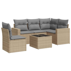 Set Divano da Giardino 6 pz con Cuscini Beige in Polyrattan 3218969