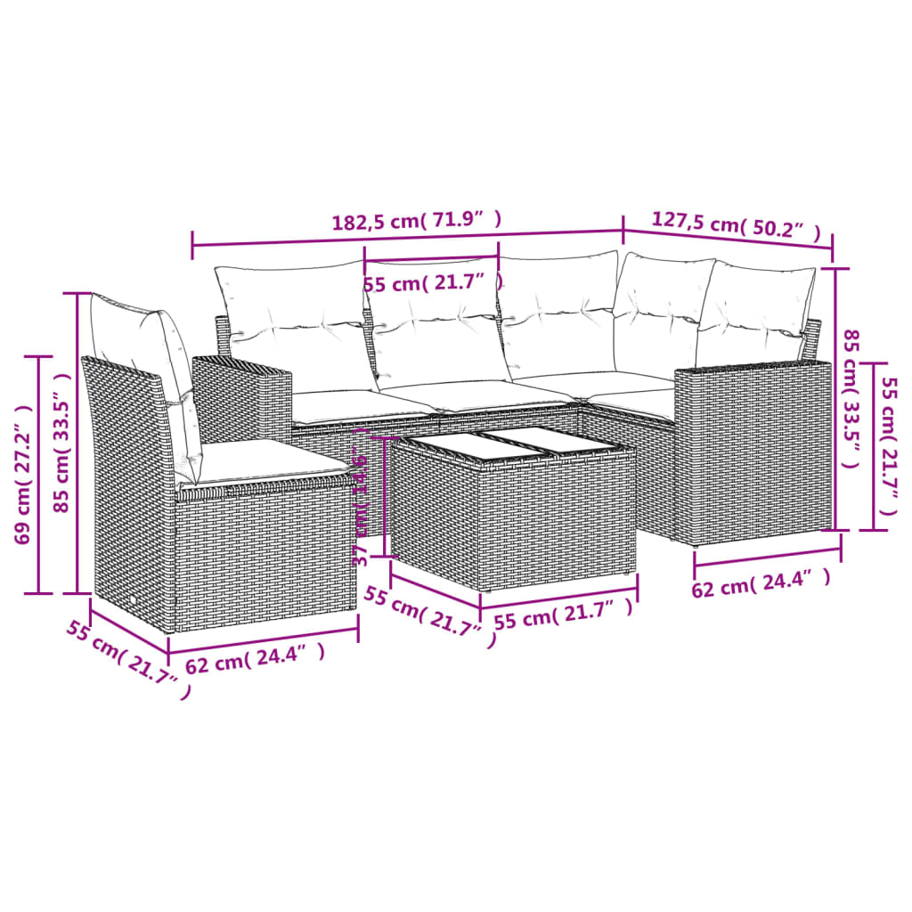 Set Divano da Giardino 6 pz con Cuscini Grigio in Polyrattancod mxl 86968