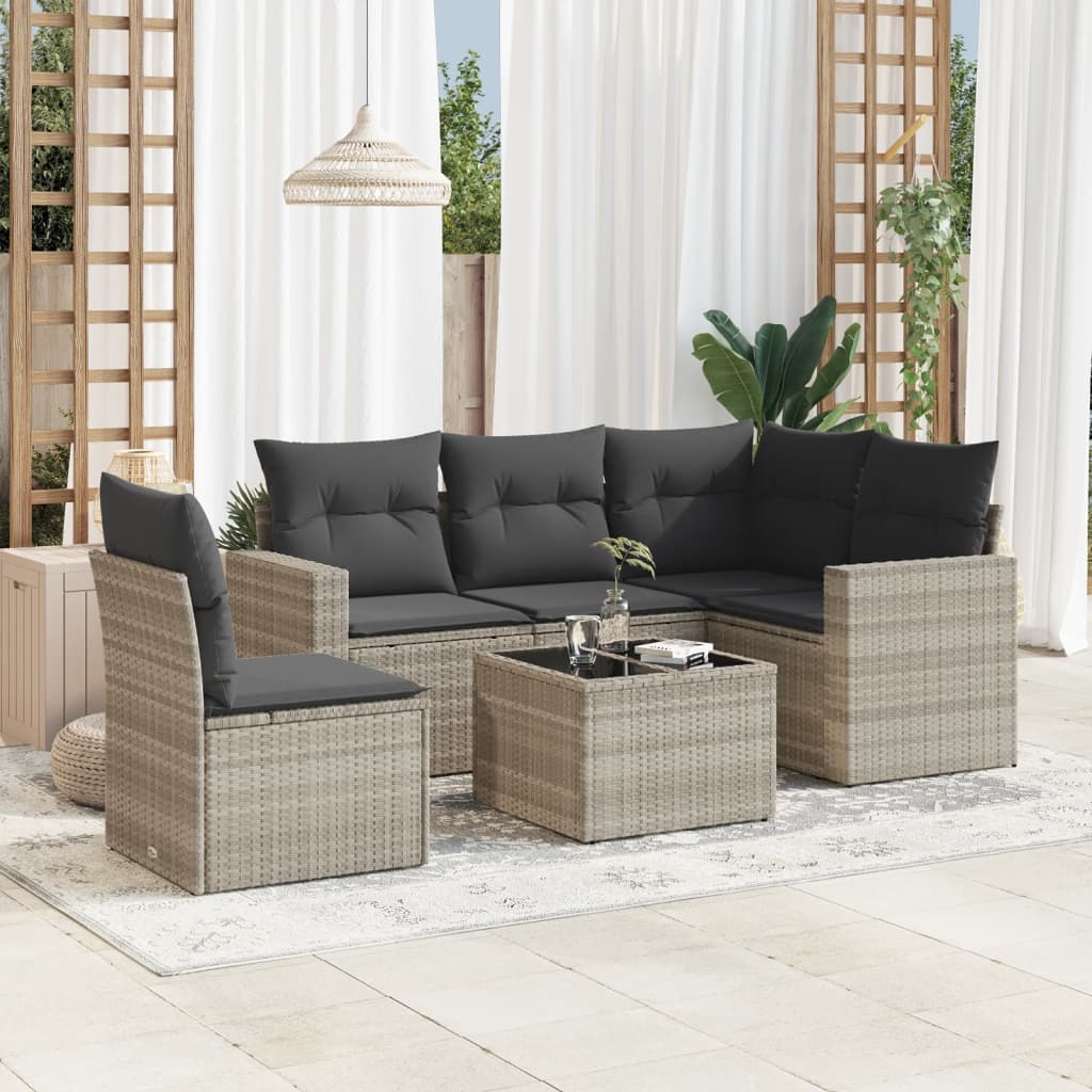 Set Divano da Giardino 6pz con Cuscini Grigio Chiaro Polyrattan 3218972