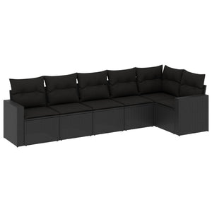 Set Divano da Giardino 6 pz con Cuscini Nero in Polyrattan 3218975