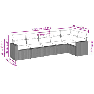 Set Divano da Giardino 6 pz con Cuscini Nero in Polyrattan 3218975