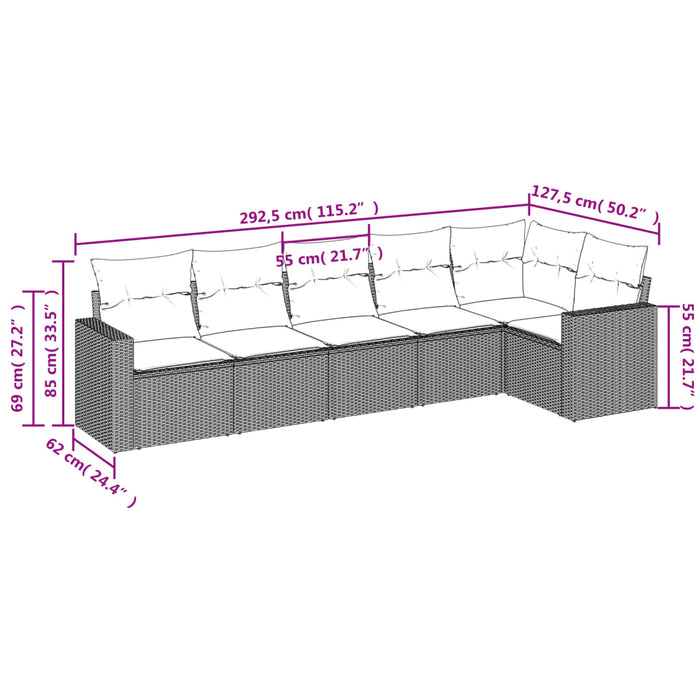 Set Divano da Giardino 6 pz con Cuscini Nero in Polyrattan 3218975