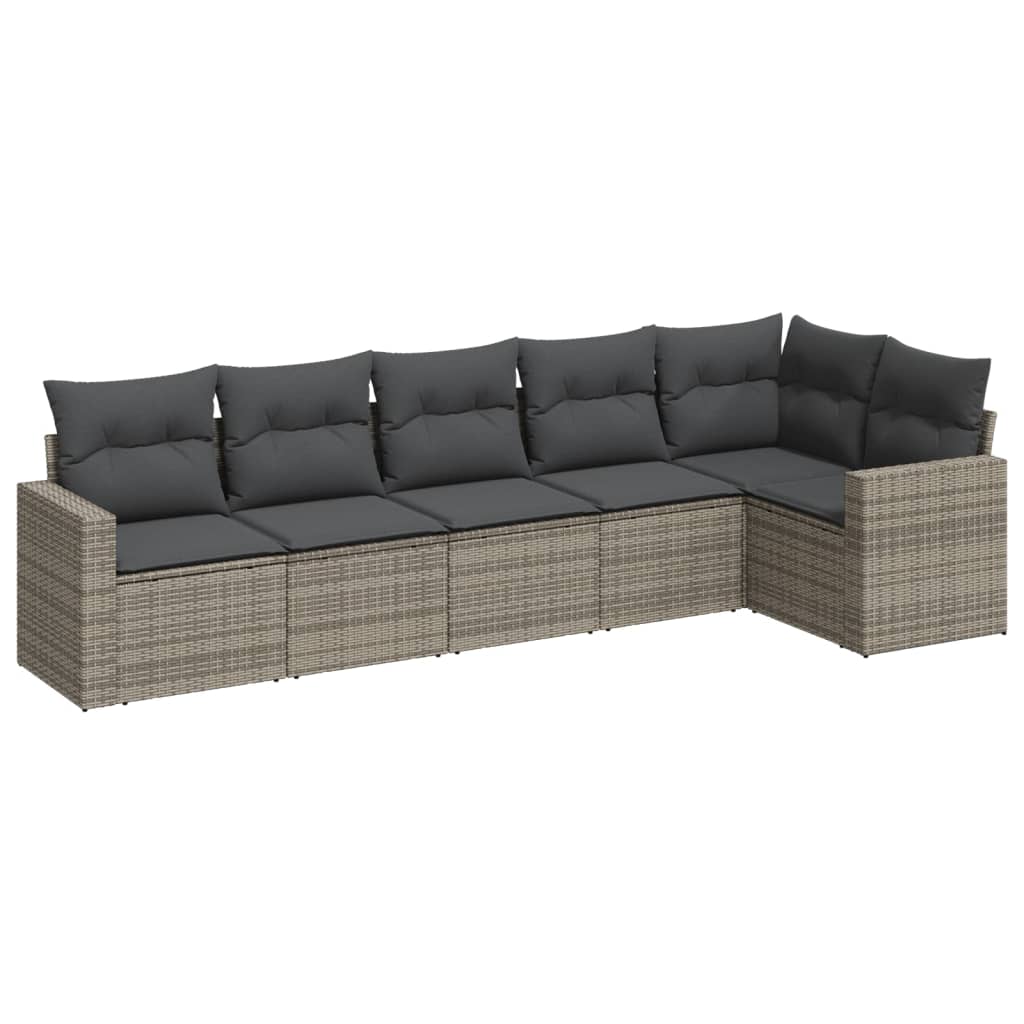 Set Divano da Giardino 6 pz con Cuscini Grigio in Polyrattan 3218980