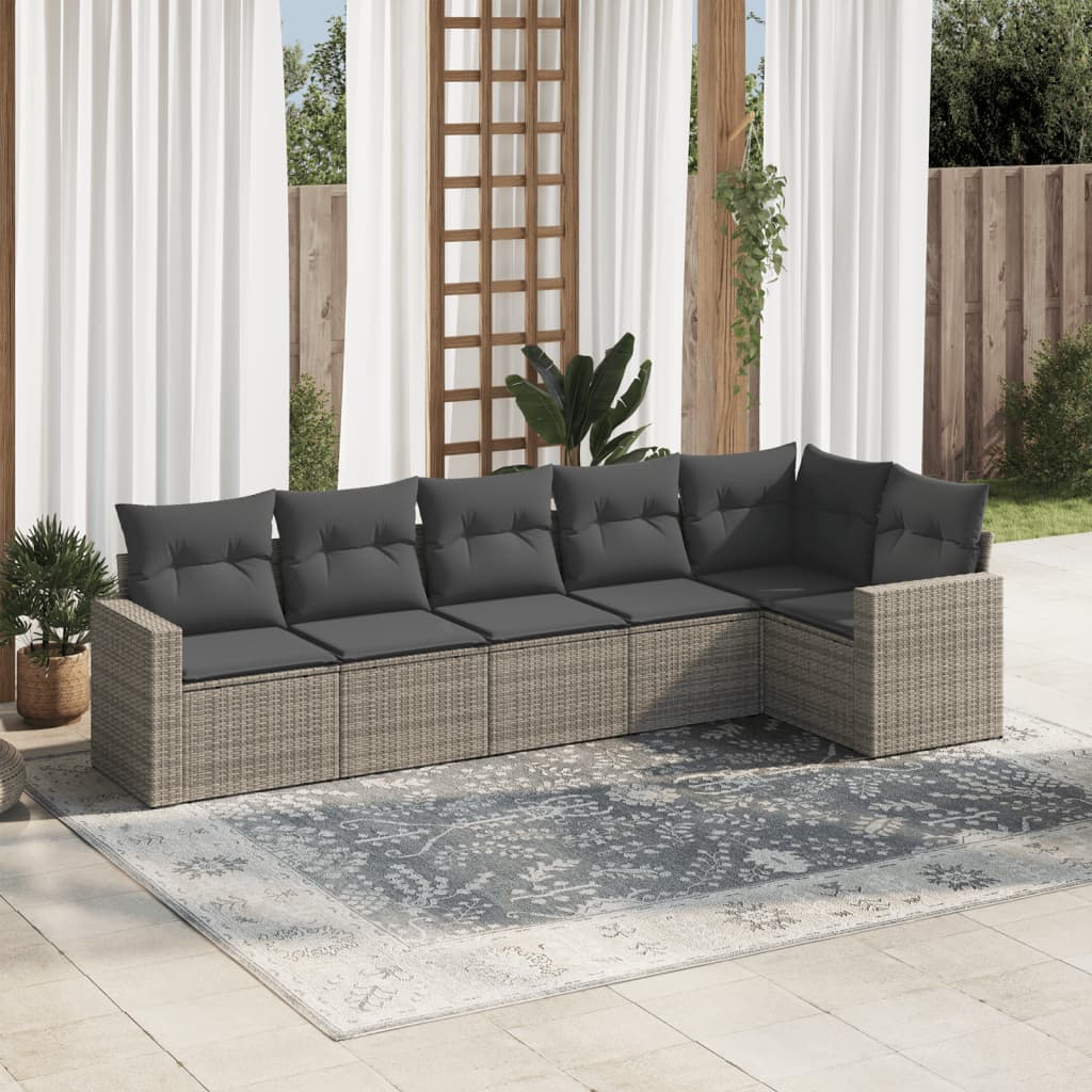 Set Divano da Giardino 6 pz con Cuscini Grigio in Polyrattan 3218980