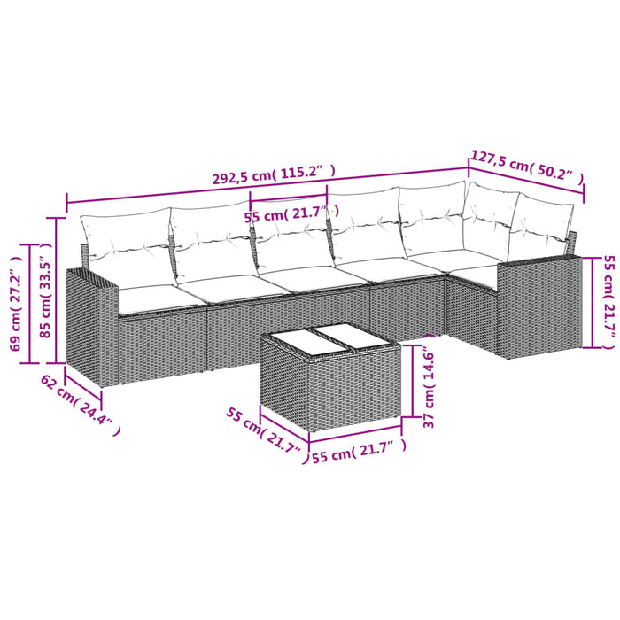 Set Divani da Giardino con Cuscini 7pz Nero Polyrattan 3218985