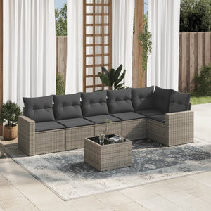 Set Divani da Giardino 7 pz con Cuscini Grigio in Polyrattan 3218990