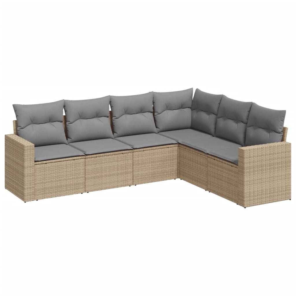 Set Divano da Giardino 6 pz con Cuscini Beige in Polyrattan 3218999