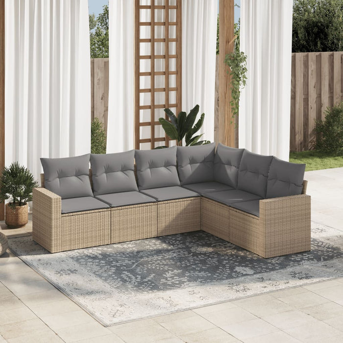 Set Divano da Giardino 6 pz con Cuscini Beige in Polyrattan 3218999