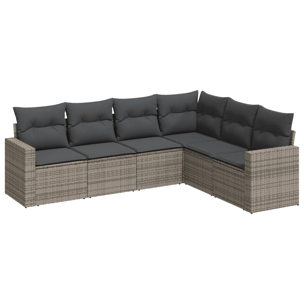 Set Divano da Giardino 6 pz con Cuscini Grigio in Polyrattan 3219000