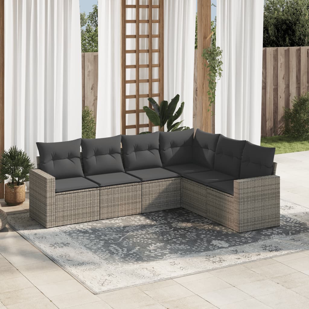 Set Divano da Giardino 6 pz con Cuscini Grigio in Polyrattan 3219000