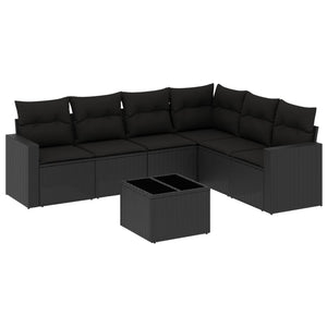 Set Divani da Giardino con Cuscini 7pz Nero Polyrattan 3219005