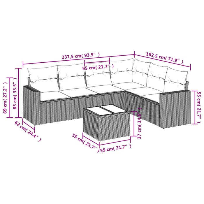 Set Divani da Giardino con Cuscini 7pz Nero Polyrattan 3219005