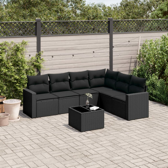 Set Divani da Giardino con Cuscini 7pz Nero Polyrattan 3219005