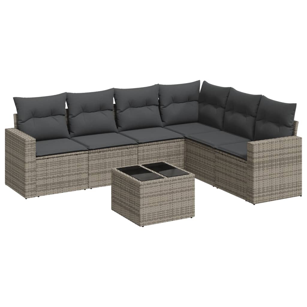 Set Divani da Giardino 7 pz con Cuscini Grigio in Polyrattan 3219010