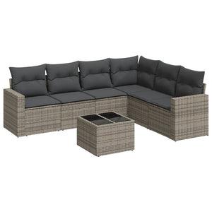 Set Divani da Giardino 7 pz con Cuscini Grigio in Polyrattan 3219010