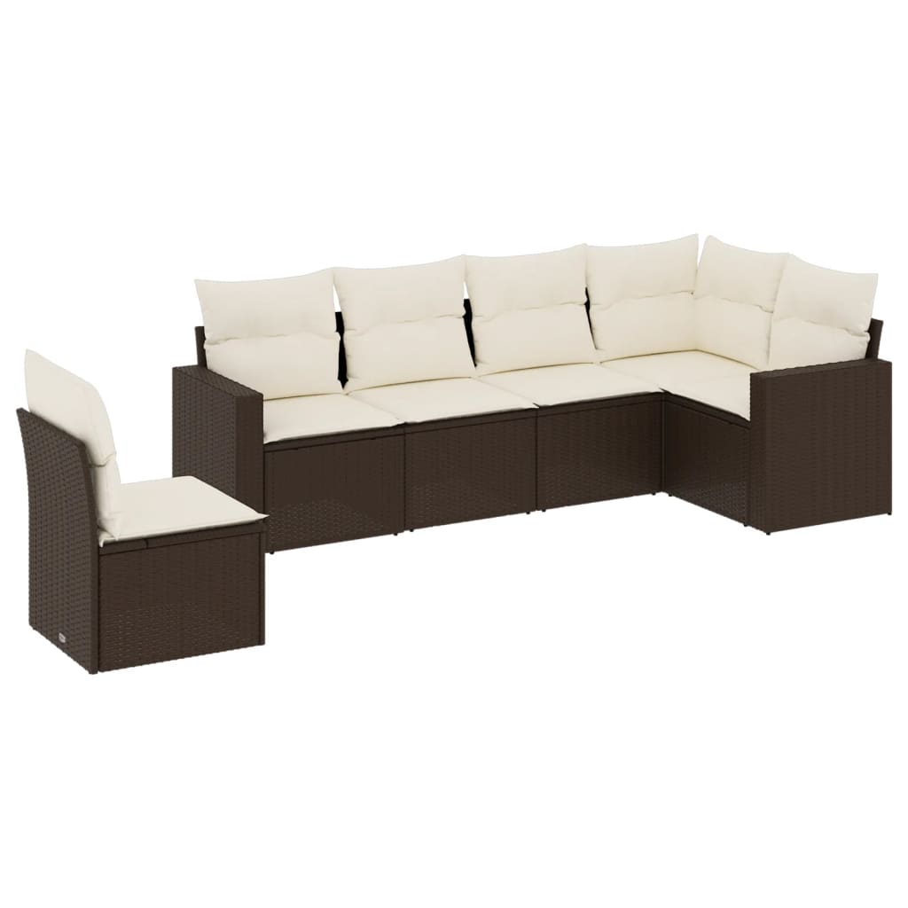 Set Divani da Giardino 6 pz con Cuscini Marrone in Polyrattan 3219023