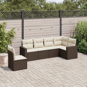 Set Divani da Giardino 6 pz con Cuscini Marrone in Polyrattan 3219023