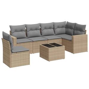 Set Divani da Giardino 7 pz con Cuscini Beige in Polyrattan 3219029