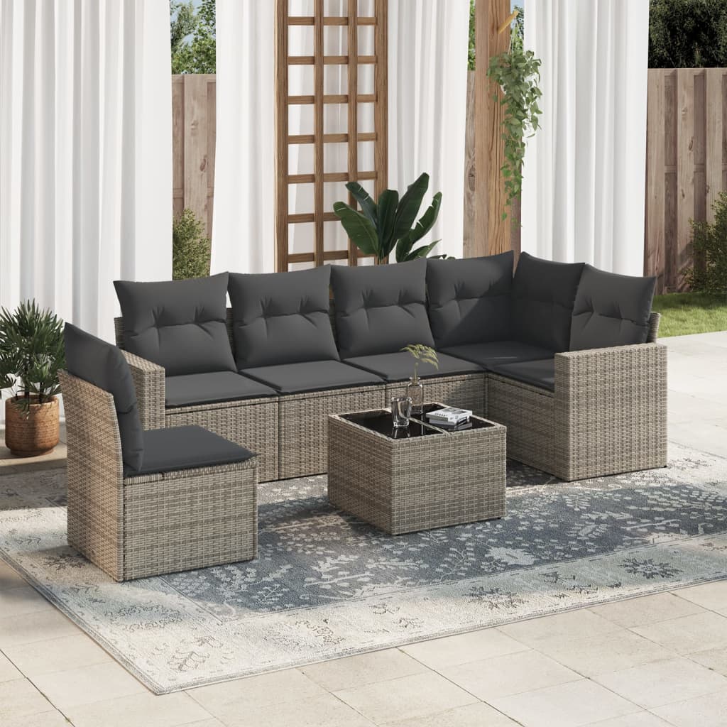 Set Divani da Giardino 7 pz con Cuscini Grigio in Polyrattancod mxl 110972